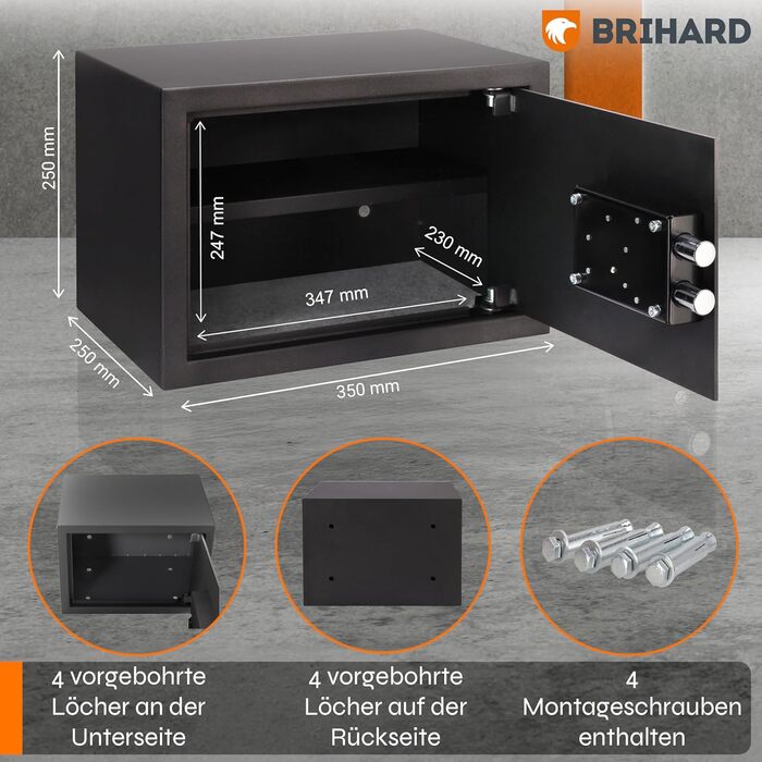 Сейф для бізнесу Brihard Business XL Tresor з ключовим замком, 50x35x36 см, сірий Titan, сімейна версія (25x35x25 см)