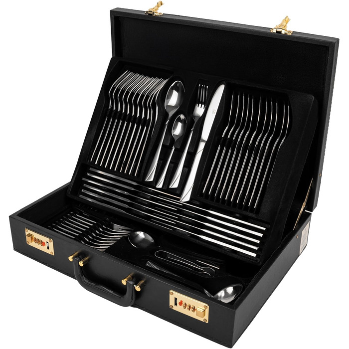 Набір столових приборів на 12 осіб (72 шт.) з нержавіючої сталі, стійкий до миття в посудомийній машині, у кейсі