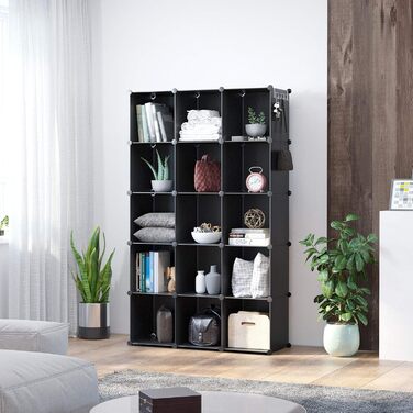 C&AHOME Cube Storage Shelves, 16-Cube Unit, Cabinet, DIY Plastic Modular Shelving, Ideal for Bedroom, Living Room, Office, 122 cm L x 31 cm W x 122 cm H, UPCS16M (Black)