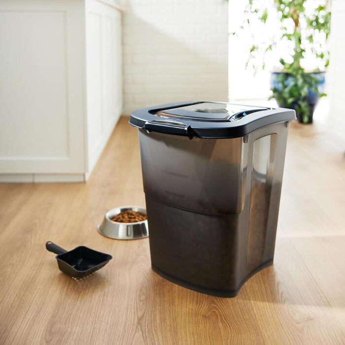 Rotho Archie Pet Food Container with Lid - BPA-Free, Transparent Black, 38L, 41x37x50cm