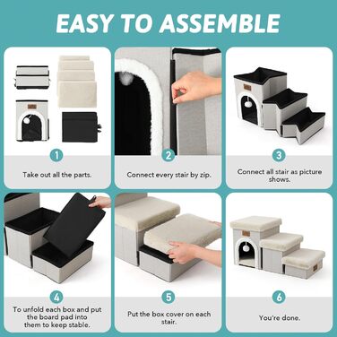 Сходинки для собак маленьких порід з місцем для зберігання, 3 сходинки, бежеві, до 80 кг, 33x69x36 см