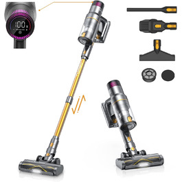 Бездротовий пилосос Aonus 55Kpa з акумулятором, Smart-дисплеєм, 75 хвилин роботи, автоматичним режимом для килимів, шерсті тварин та твердих поверхонь (жовтий)