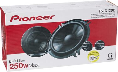 Автомобільна акустика Pioneer TS-G130C 13 см, 250 Вт, 2-смугові компонентні динаміки, потужний звук, IMPP-дифузор, оптимальний бас, 40 Вт RMS, монтажна глибина 44 мм, чорні, 2 шт.