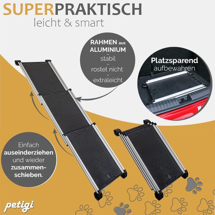 Рампа для собак у автомобіль Teleskop, висувна, алюміній, до 90 кг, протиковзка, для SUV