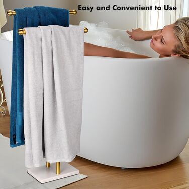 Підставка для рушників стояча, подвійна T-подібна, з основою з мармуровим дизайном, для ванної кімнати, 2-ярусна, з нержавіючої сталі (золоте покриття)