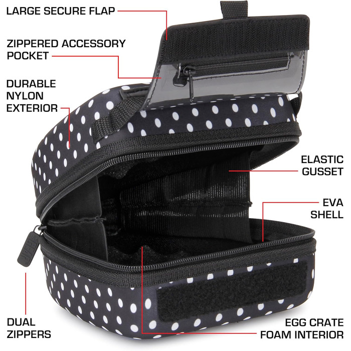 Чохол для DSLR камери USA Gear з жорсткою оболонкою, захистом Eva, швидким доступом, м'яким інтер'єром та гумовим грифом (колір коричневий, веганський) (чорний)