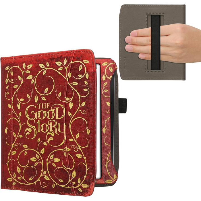 Чохол-книжка kwmobile для Pocketbook Era/Era Color з кишенею та лямкою - зображення читаючої жінки, чорно-бежевий