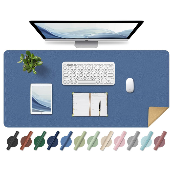 Підкладка для миші та столу Leder Schreibtischunterlage 80x40 см, синя - килимок для письма, офісний аксесуар для комп'ютера та ноутбука