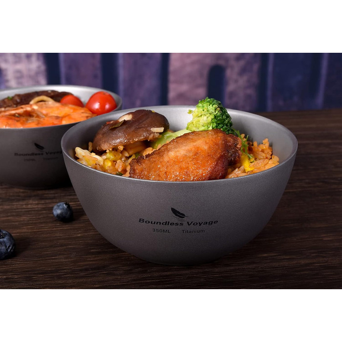 iBasingo Titan Bowl Rice Soup Cup Outdoor Camping Dinnerware 350ml Lightweight Double-Walled Round Bowl Tableware for Travel Hiking Home Ti1094T 350ml -Ti1094t