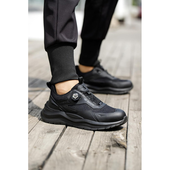 Робочі черевики чоловічі/жіночі, захисні черевики зі сталевою капами, легкі, неслизькі, дихаючі, водонепроникні, літні, чорні. Розмір 47 EU (відповідає 46.5 M105)