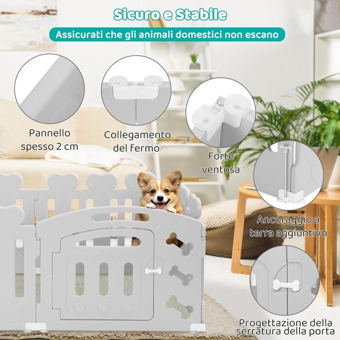 Laufstall для цуценят MAMIZO 60 см: пластиковий загончик з тором, сірий-білий, 5+1 панель