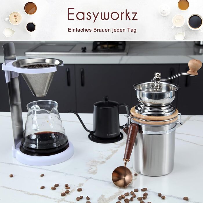 Ручна кавомолка Easyworkz з регулюванням помелу, герметичний контейнер, для кухні, ручка-кривошип