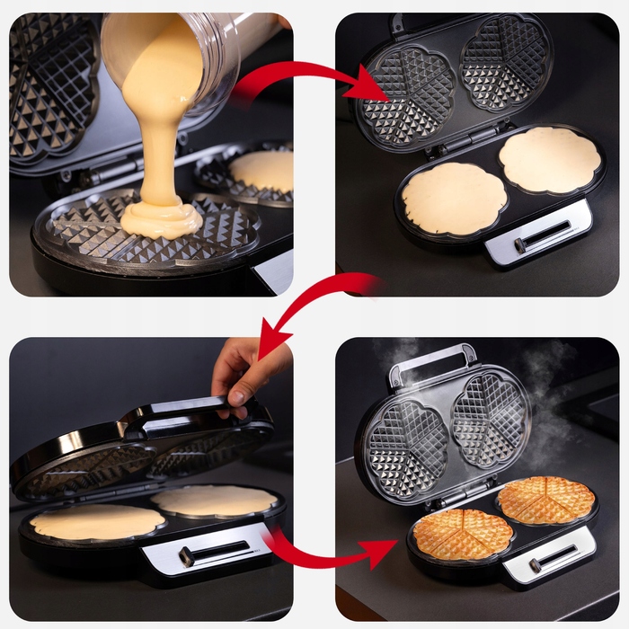 Вафельниця Lehmann для 2 великих вафель-сердечок, 1200 Вт, срібляста