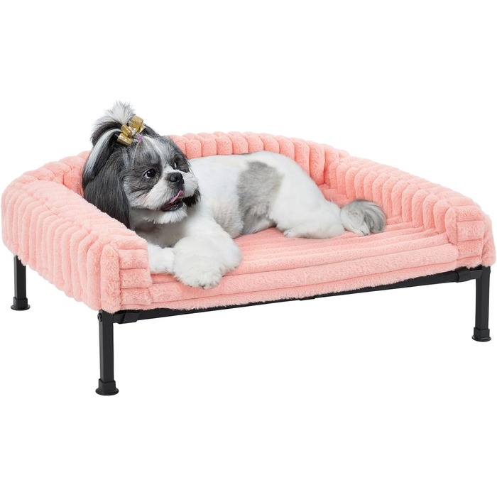 Ліжко для собак Veehoo - зручне диванчик для маленьких собак з ортопедичним матрацом, знімним подушкам та антиковзними ніжками, 60x45x10 см, Елефантовий білий/Рожевий, 75x50x10 см