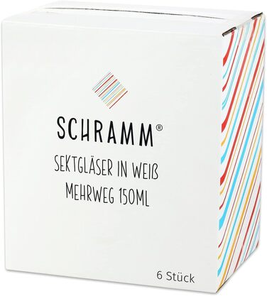 Schramm® Reusable Champagne Flutes in white, available in sets of 6, 12, 24, or 48 pieces. 150 ml capacity. Champagne glasses, sparkling wine flutes, sparkling wine goblets, stemware. Champagne glasses, capacity: 6 pieces