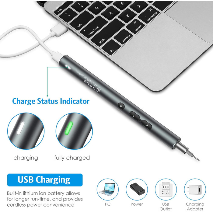 Ankilo Міні-електрошуруповерт 28-в-1: прецизійний набір викруток з LED-підсвічуванням для телефонів, годинників, ноутбуків (сірий)