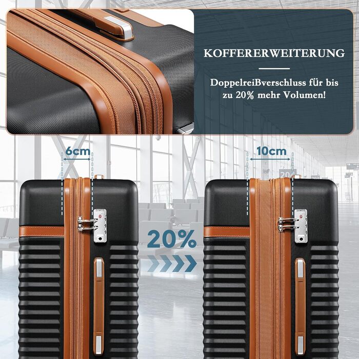 Набір валіз Joyway 5шт з ABS пластику, розширюваний, з TSA-замком. Чорний колір. Включає: валізу-троль, сумку-рюкзак та косметичку.