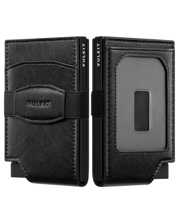 Чоловічий шкіряний картхолдер VULKIT з RFID захистом та вікном для документів, чорний