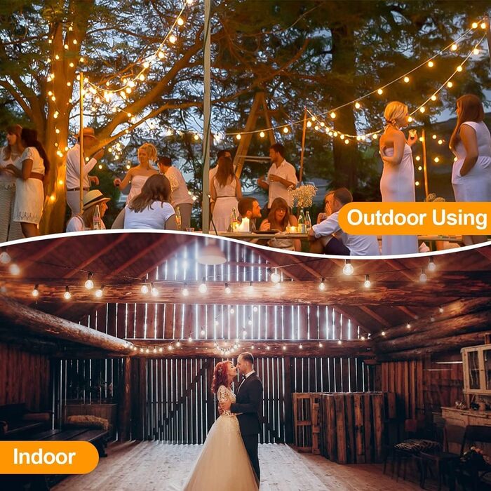 LED гірлянда для вулиці з димером - 30 метрів, G40 лампочки, таймер, IP44, вологостійка, для балкона, саду, вечірки, шлюбу, тераси (15м, 17+2 димери)