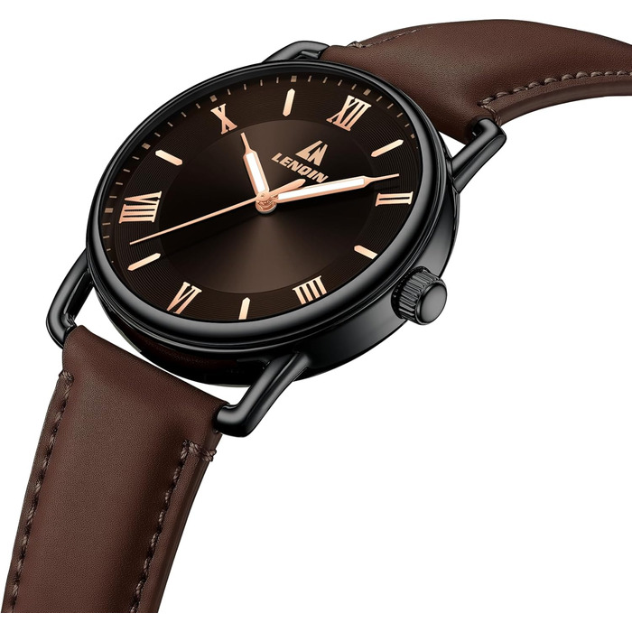 Чоловічий годинник LN LENQIN: аналоговий кварцовий годинник для чоловіків, водостійкий (30м), шкіряний ремінець, чорний/коричневий, бізнес-стиль