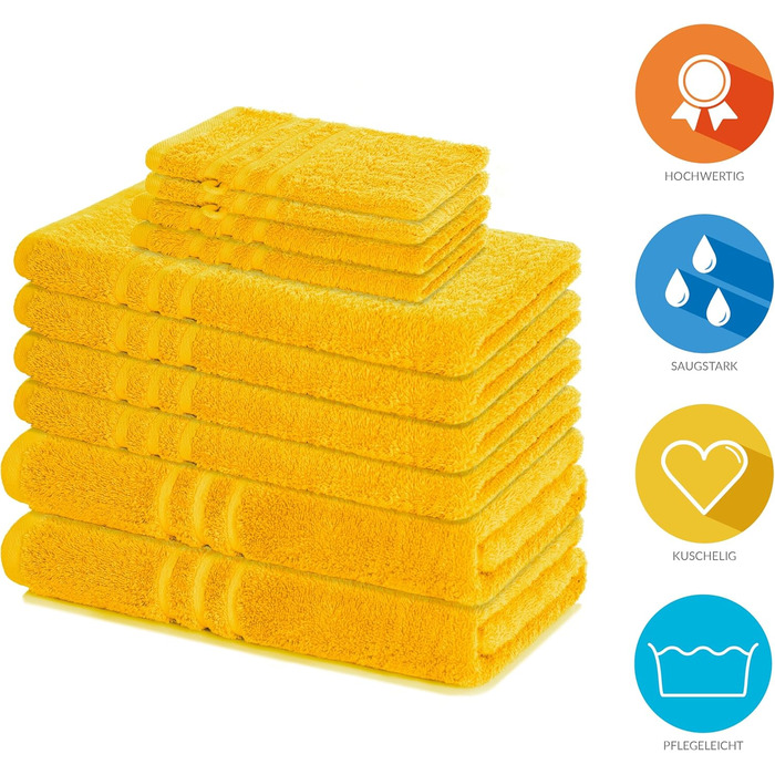 Набір рушників Lavea Elena: 10 рушників (рапсовий жовтий) – 100% бавовна, м'які, швидковисихаючі, Oeko-Tex