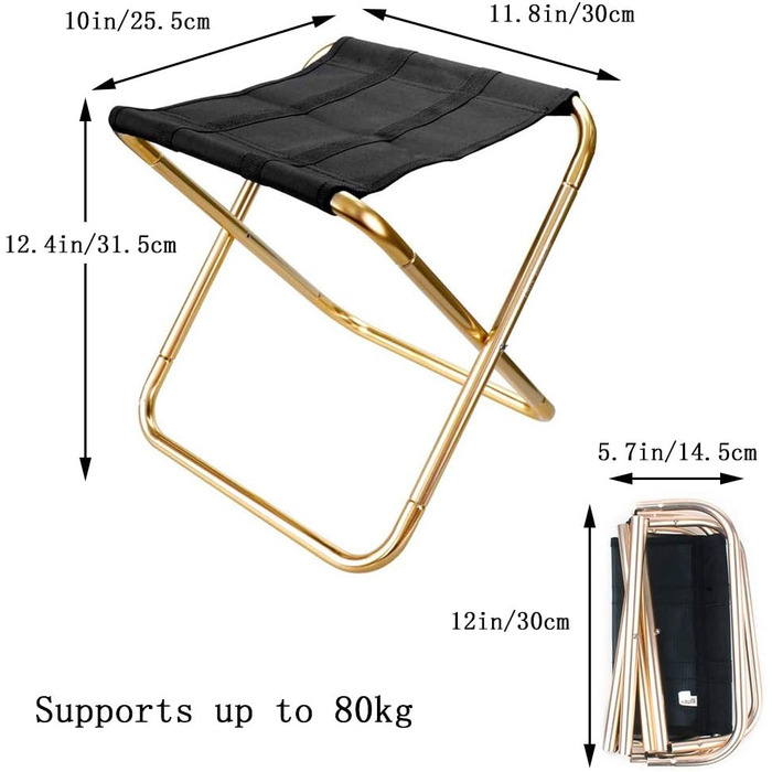 Foldable Small Portable Folding Stool, Mini Outdoor Camping Folding Chairs, Lightweight Folding Camping Stool for Camping, Fishing, Picnic, Travel and Hiking (10x11.8x12.4 inches, Black)