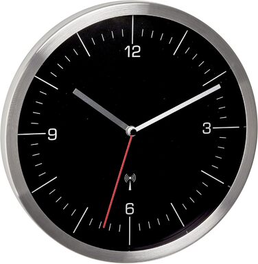 TFA Dostmann Wall Clock, 60.3544.01, No Ticking Sound, Kitchen Wall Clock, Analog, Glass Stainless Steel Black-Silver, 245 x 41 mm