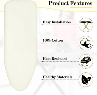 Чохол для прасувальної дошки з бавовни, еластичний, для парогенераторів, 120-125x40-46 см (слонова кістка)