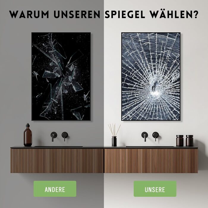 Дзеркало настінне прямокутне з заокругленими кутами, 40x60 см, чорне, з нержавіючої сталі, для ванної кімнати та вітальні