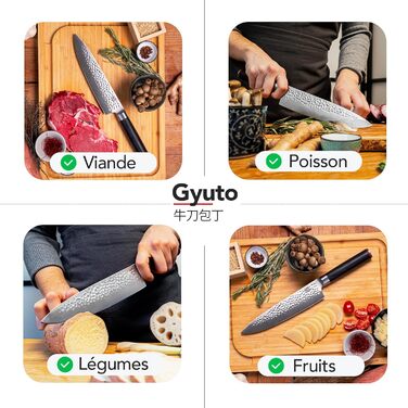 Професійний кухонний ніж KOTAI Gyuto 20 см, японський стиль, ручна робота, ультрашарпий 440C нержавіючий метал