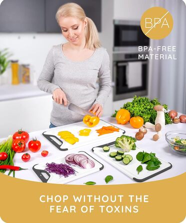 Набір з 3 дерев'яних обрізних дощок для кухні, чорного кольору, 40.6 x 25.4 см, з канавками для соку, придатні для миття в посудомийній машині