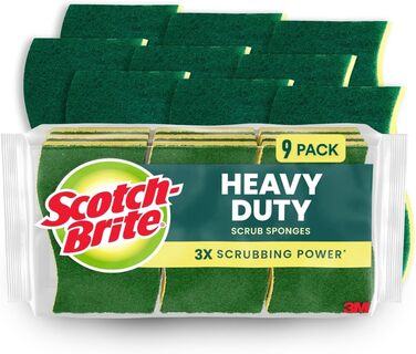 Scotch-Brite Robuste Scrub Sponges, sponges for cleaning kitchens and households, robust sponges safe for uncoated cookware, 9 scrub sponges