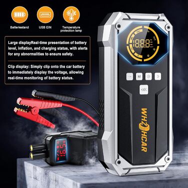 Портативний пусковий пристрій Starthilfe Powerbank з компресором 26800mAh, 6000A, 150PSI, LCD, LED, чорний