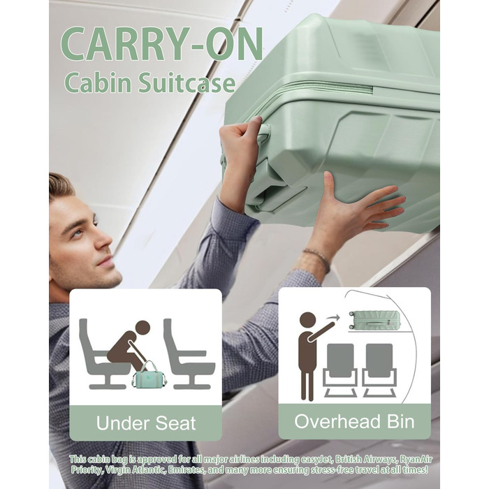 Набір валіз Sea Choice 5 в 1: ABS, Trolley, Gepäckset, велика місткість, Handgepäck, 4 колеса, TSA-замок, 1 сумка, 1 косметичка, колір: Matcha Grün