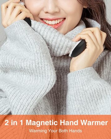 Jonwall Електричний підігрівач рук 2 шт. 5000mAh, перезаряджуваний, магнітний, USB Powerbank, подарунок для жінок та чоловіків, чорний