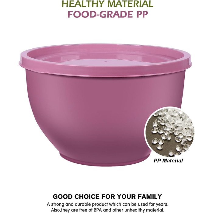 Набір салатниць з кришкою, міски для перемішування з пластику, набір вкладишів для кухні, великі салатниці, сервіровочні миски для змішування та подачі, BPA-free, фіолетовий