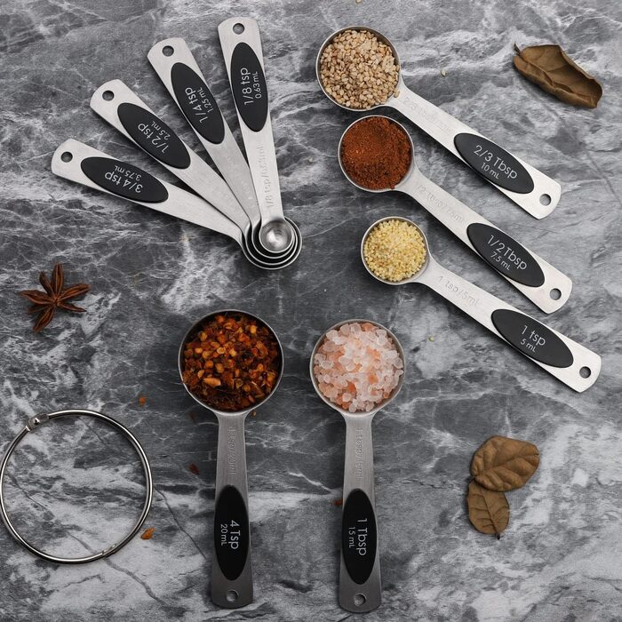 Stainless Steel Measuring Cups 7-Piece Stackable Set for Measuring Dry or Liquid Ingredients Kitchen Helper Metal Measuring Cups for Cooking & Baking (7+B9)