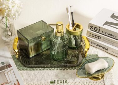 Набір аксесуарів для ванної кімнати FEXIA (5 шт.) - зелений декор у стилі бохо, органайзер для зубних щіток, дозатор мила, лосьйону