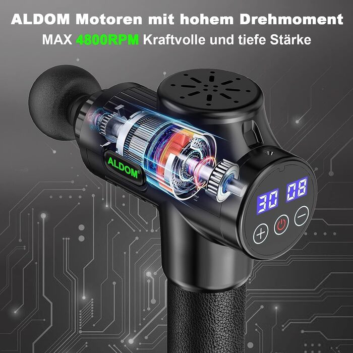 Масажер для м'язів ALDOM Massage Gun: електричний масажний пістолет з 30 швидкостями та 8 насадок (чорний)