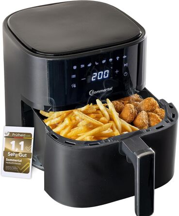 Фритюрниця без олії Sommertal HF760-7,6L XXL Airfryer з сенсорним екраном, 8 програм, 2000 Вт - економна та здорова, велика фритюрниця