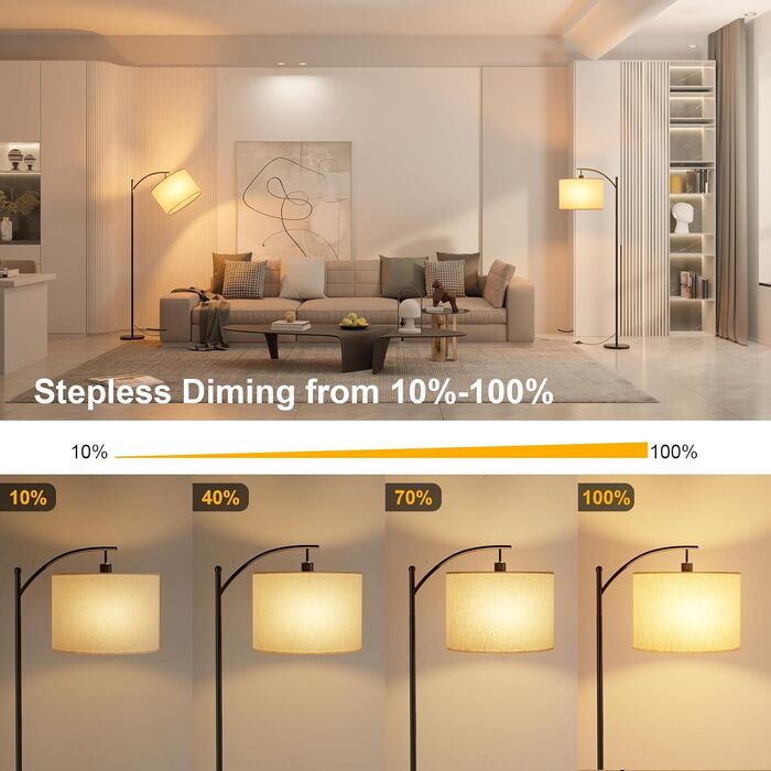 LED торшер GLUROO для вітальні з пультом дистанційного керування, сучасний, з 3 кольорами, регульована яскравість, диммування, з вимикачем на ніжці