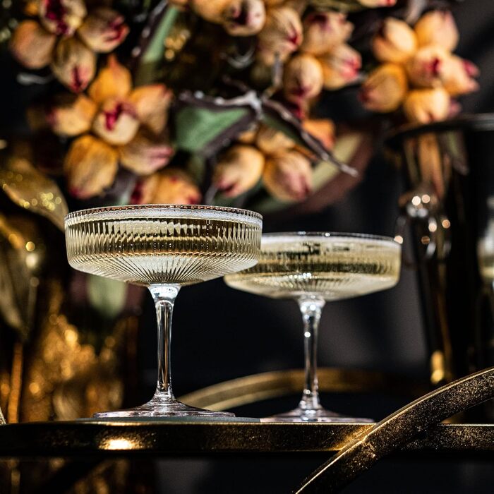 GLASSIQUE CADEAU Набір келихів Vintage Art Deco (4 шт., 200 мл) | Келихи для коктейлів, шампанського, еспресо мартіні, дайкірі | Скляні чаші з кристалу для Speakeasy