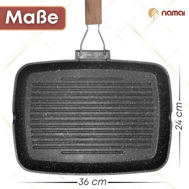 Гриль-пательня NAMAI алюмінієва лита 36x24 см, антипригарна, для газового гриля, чорна, виготовлено в Італії