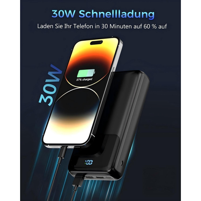 Потужний зовнішній акумулятор Power Bank на 60000 mAh, велика ємність, чорний