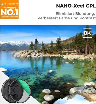Поляризаційний фільтр K&F Concept 62mm CPL HD з оптичного скла та багатошаровим покриттям Nano-Xcel (з кришкою для об'єктива)