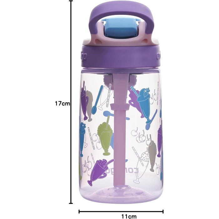 Contigo Kinder Trinkflasche Easy Clean Autospout with Straw, BPA-free durable water bottle, 100% leak-proof, easy to clean, ideal for daycare, kindergarten, school, and sports, 420 ml (Strawbery Shakes, Plastic)