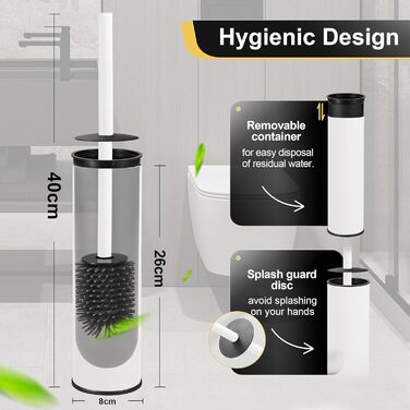 Металева щітка для унітазу Dazi з підставкою, 2 шт. для глибокого очищення, захист від бризок та засорювання (білий)