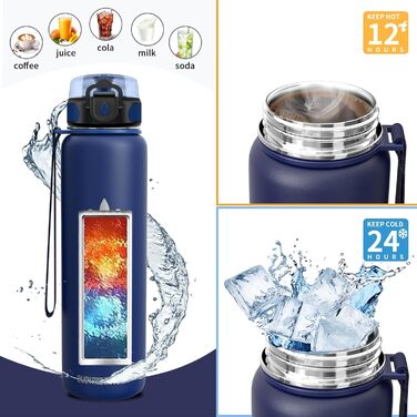 Термос-пляшка Vikaster 500 мл, нержавіюча сталь, без BPA, для спорту, подорожей та фітнесу (чорний & винно-червоний)