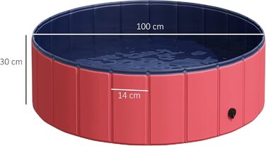 PawHut Dog Bath Tub Dog Pool Bathtub Swimming Pool Water Pool for Dogs 120 x 30 cm (Red+dark blue, 100L x 100W x 30H cm)