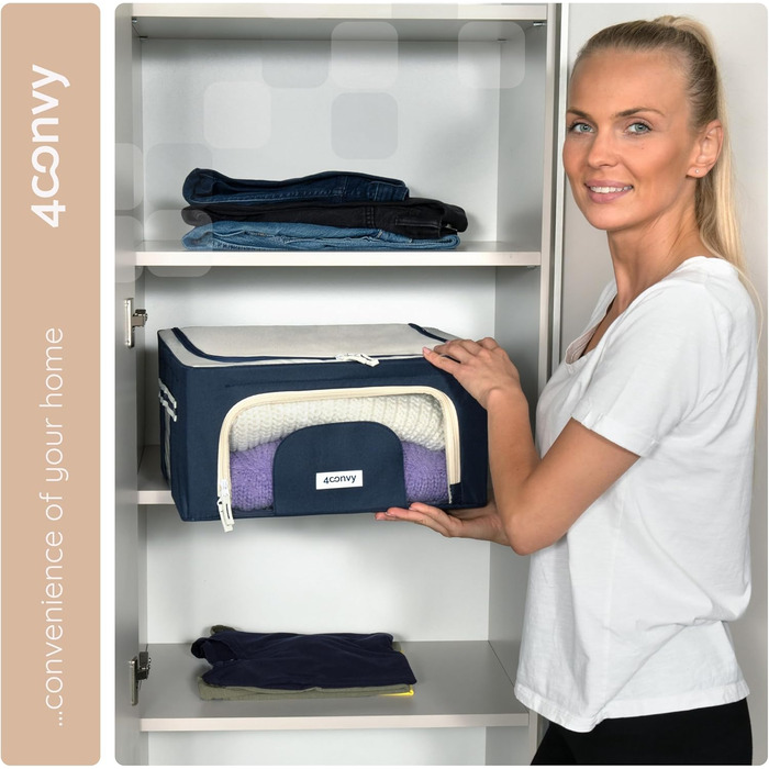 Складана коробка для зберігання одягу 4CONVY з блискавкою та металевим каркасом (3x24L, блакитна) – [2024, покращений матеріал]